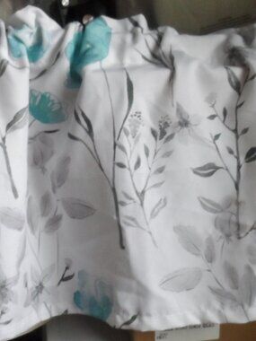 Window Topper Valance White w/Blue & Gray Floral 52" x 18"